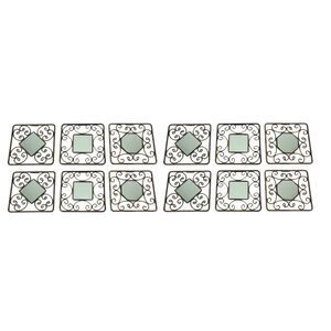 Decorative Scroll Distressed Finish Square Accent Mirrors Set of 12